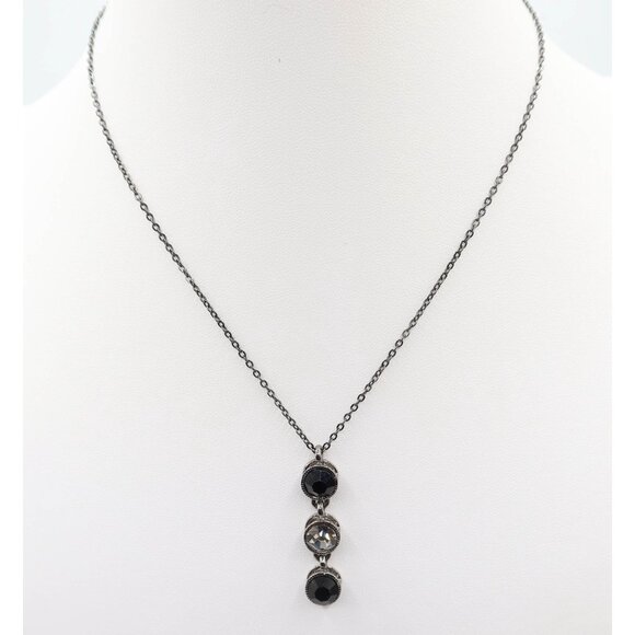 Gunmetal & Black Smokey Rhinestone Y Necklace Bracelet Drop Earring Set - Picture 2 of 10